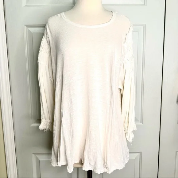 Free People Oversized Linen Cotton Blend Ruched Long Sleeves Top Sz Large - Picture 4 of 14